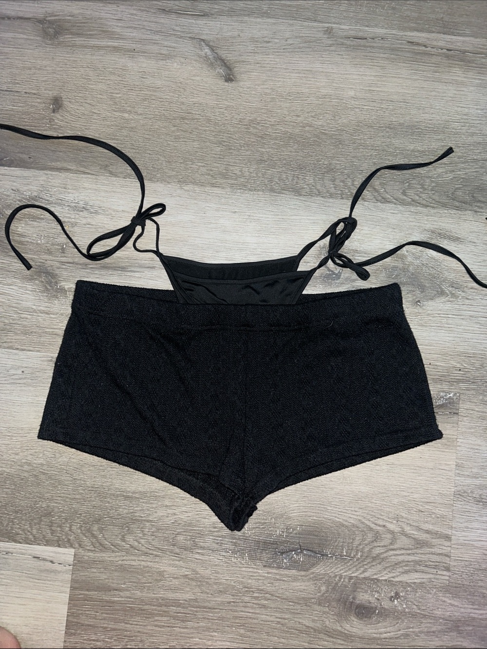 Black Women's Booty shorts with built in bikini tie design